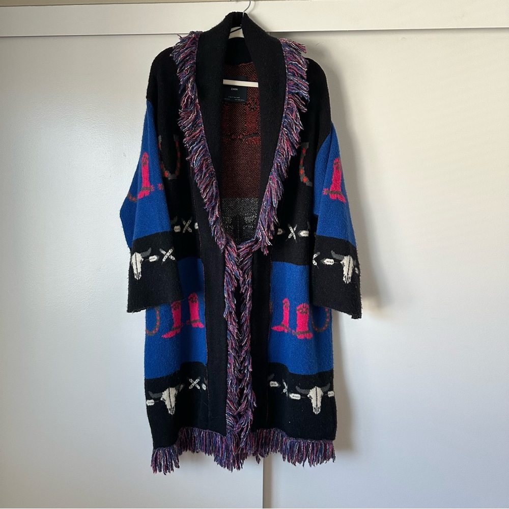 Colorful Western Printed Fringe Cardigan